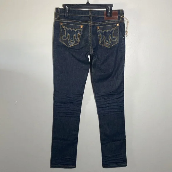 MEK Avalon Cigarette Jeans NWT Women's 29 Dark Blue Denim Embroidered Low Rise - Picture 11 of 17